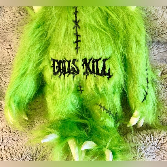NEW Dolls Kill Green Monster Plushie Exclusive Rare Horned Stitched Goth Punk - Picture 6 of 10